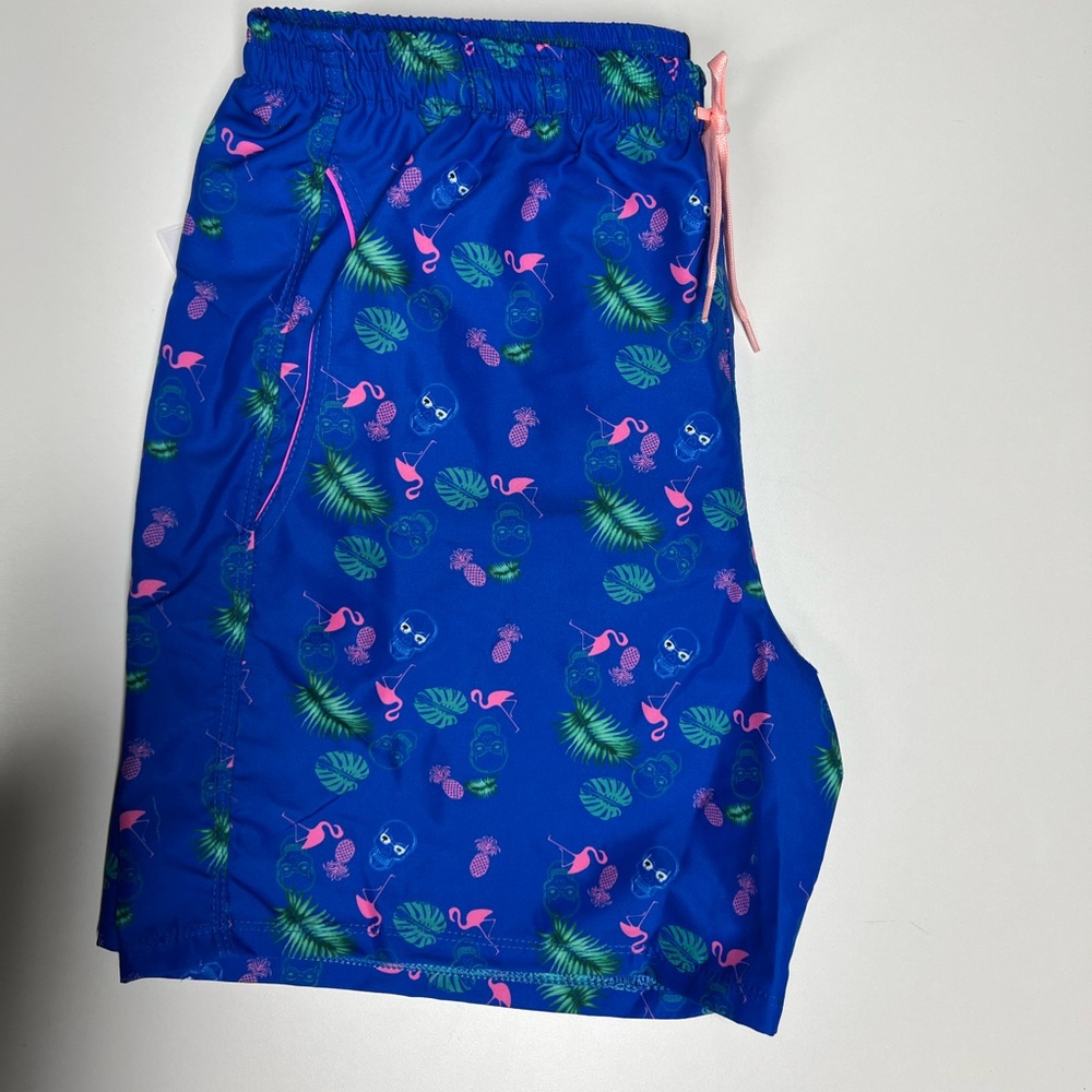 Quick dry Men’s swimming trunks blue with tropical print